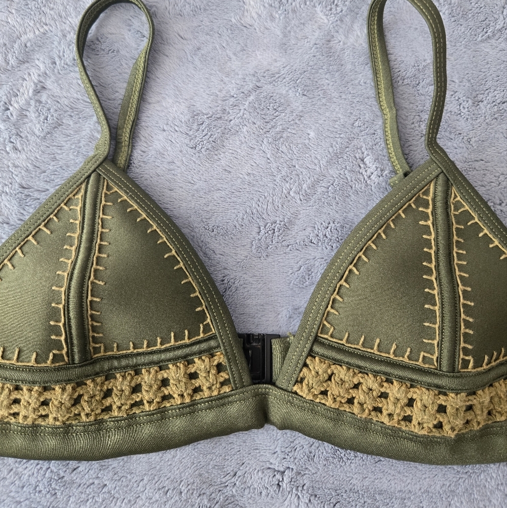 Olive Green Crochet Trim Bikini Top